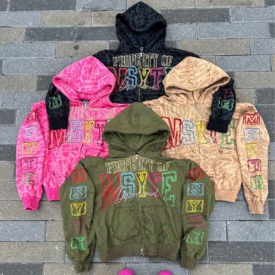 China Custom logo zwaargewicht 100% katoen overal afdruk rits hoodies zuur gewassen vintage distressed boxie rits up hoodies voor mannen Te koop