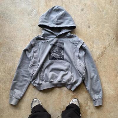 Cina 2025 New Design Vest Hoodie Custom Heavyweight 100% Cotton Stampato Vintage Pullover Lavato Distressed Boxy Hoodies per Uomini in vendita