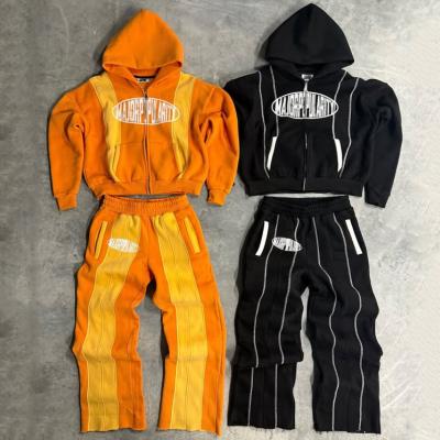 China Aangepaste kleur geblokkeerde sweatsuits Patchwork Hoodie en sweatpants Set Heavyweight Baggy Tracksuits voor mannen Vrouwen Te koop