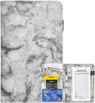 China Waiter Fashion Gray Marble PU Leather Waiter Book For Waitress Waitstaff Organizer Wallet Fitted Waiter Apron for sale