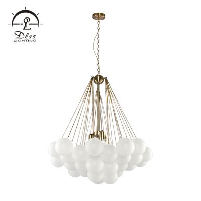 China Popular Modern Modern Iron Gold Metal With White Glass Pendant Lamp Chandelier for sale