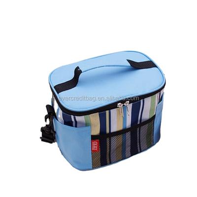 China Food Fashion Stripe Oxford Thermal Cooler Bag Insulated Thermal Food Carry Bag With Shoulder Strap for sale