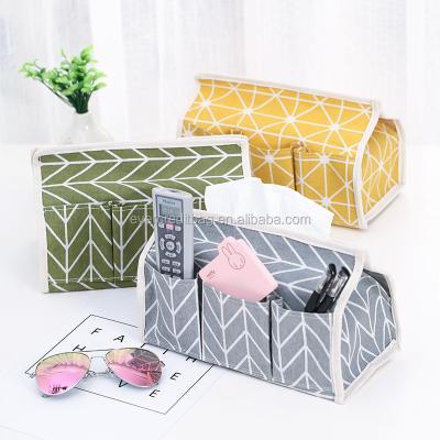 China Cotton Canvas Waterproof Cotton Tissue Holder Desktop Organizer Cosmetic Organizer Storage Canvas Box for sale