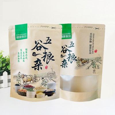 China Recyclable Zipper Cereal Packaging Stand Up Paper Bag Food Grade Eco Friendly Resealable Snack Bag for sale