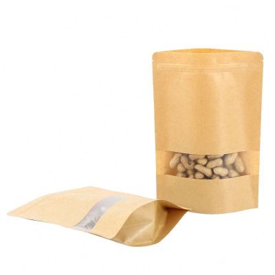 China China Manufacturer Recyclable Stand Up Zipper Brown Kraft Paper Bags With Striped Window Corn Starch Based for sale