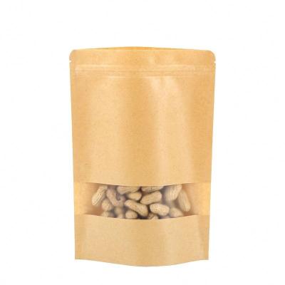 China Recyclable Stand Up Paper Bag Starch Based Corn Brown Lined Foil Kraft Window Bag With Zip for sale