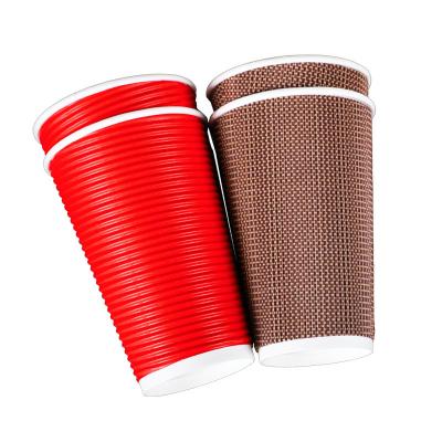 China Disposable /Recyclable/Bio-degradable Double Wall Paper Drink Cup No Sleeves Needed Ripple Wall Coffee Premium Insulated Hot Paper Cup for sale