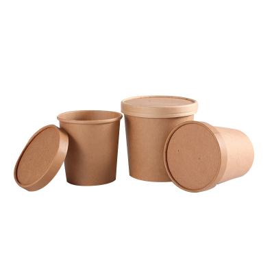 China Disposable Round Food PE Container Eco Friendly Paper Coated Soup Bowl Kraft Paper Lunch Box for sale