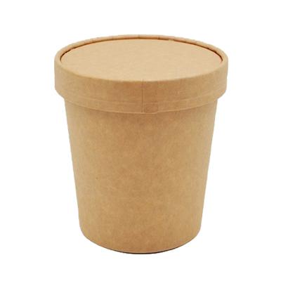 China Customized Disposable Brown Paper Soup Bowl Kraft Paper Soup Cup For Takeout Food Packaging for sale