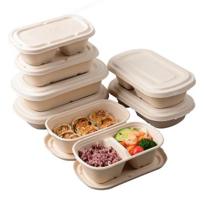 China Water and Oil Proof Biodegradable Sugarcane Bagasse Paper Pulp Food Tray with Compostable Lids for sale