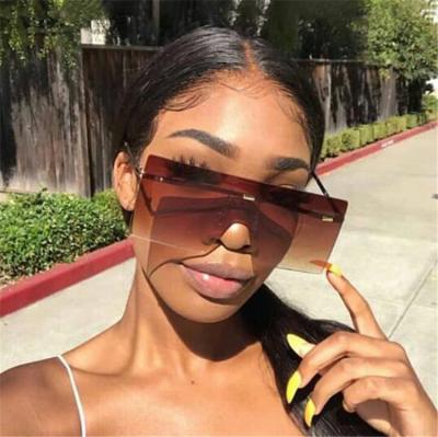 China Fashion UV Stop Women Big One Piece Metal Rectangle Shades Frame Polarized Oversized Rimless Sunglasses for sale