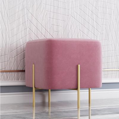 China Metal Base Velvet Gold Morden Square Seated Storage Fabric Ottoman Stool for sale