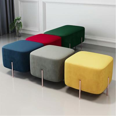 China (Other) Metal Base Velvet Gold Storage Fabric Ottoman Adjustable Square Seated Stool for sale