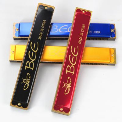 China Educational Toy DF24-1 bee brand bee harmonica 24 hole brass reedplate aluminum cover toy harmonica for sale