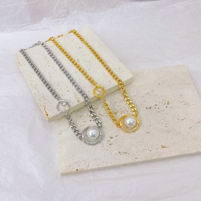 China Europe and America 2023 new fashion micro-diamond-studded round chain splicing necklace geometric simulation pendant bead for sale