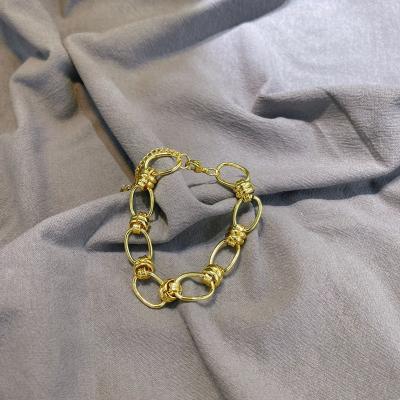 China Stainless steel best-selling handmade geometric gold-plated bracelet circle chain fashion chain punk style in Europe and America for sale