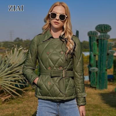 China Whosale New Fashion Autumn Green QUICK DRY Jacket Long Sleeve Women Warm Spring Coat With Belt Short Windproof for sale