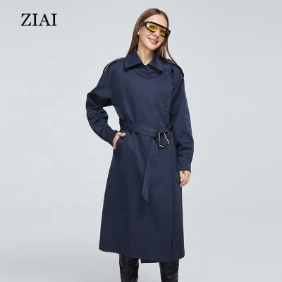 China Fashion Breathable High Quality New Style Spring Ditch Coat Women Royal Blue Long Ditch Coat for sale