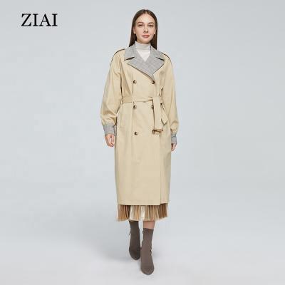 China Plus Size Women Fashion Breathable Ditch Style Lapel Coat Long Sleeve Plaid Coat With Pockets for sale