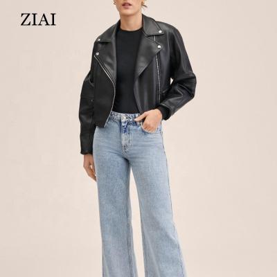 China Trend New QUICK DRY Ladies Leather Clothing Fashion Effect Leather Biker Cropped Leather Jacket for sale