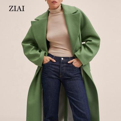 China New design lapel V-neck lapel long sleeve woolen coat wholesale women's long woolen coat custom long sleeve wide breathable coat for sale