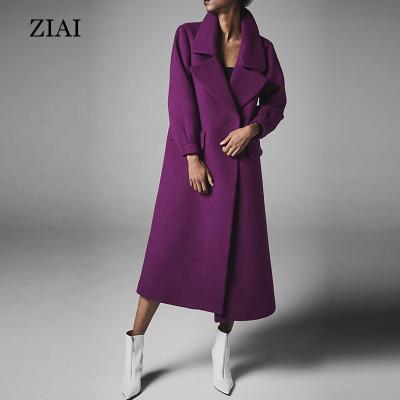 China New Fashion Long Winter Pea Coat Ditch Overcoat Cashmere Woolen Coats Women Crossed Overcoat Ladies Breathable Wholesale Woolen Coat for sale