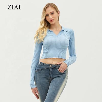 China Cropped Navel Sweater New High Waist Lapel Chest Fit Autumn QUICK DRY Thin Thin Ajar Bottoming Shirt for sale