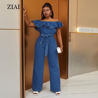 China New large size women's washable jumpsuit ruffled one-shoulder sexy tight jumpsuit for sale