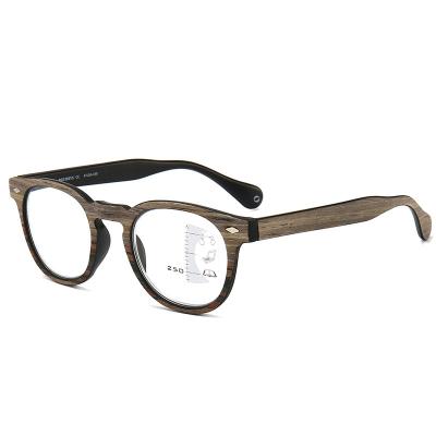 China Progressive reading glasses old men and women retro thin wood round presbyopia glass grain for sale