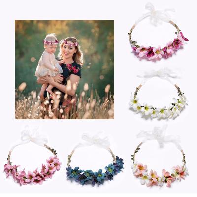 China Parent-child home lilac flowers garland headband flower headbands elegant photography holiday headband for sale