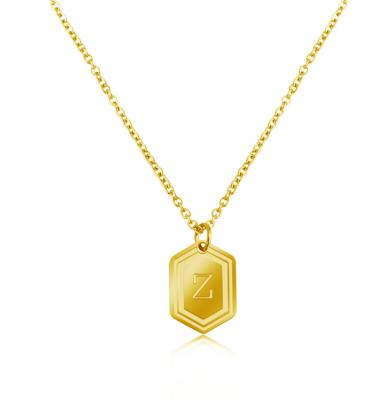 China Fashion/Sporty Hot Elegant Casual Stainless Steel Luxury Gold Plated Necklace Hexagon Alphabet Pendant Necklace for sale