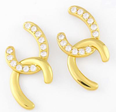 China 2021 Classic Fashionable High Quality Custom Luxury Zircon Jewelry Stud Earrings 18K Gold Plated Geometric Double C Earrings For Women for sale