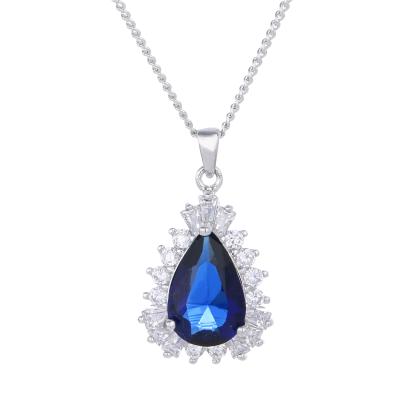 China 2021 Summer Blue Sapphire Drop Necklace For Women Silver Filled Necklace Elegant Summer Casual/Sports Promotion for sale