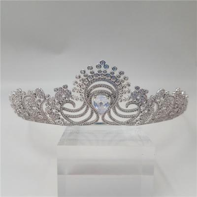 China Silver Teardrop Crystal Tiara Crown Tiara Sea Wave Design Fashion High Quality Women Silver for sale