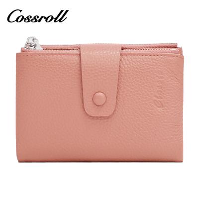 China Lady Matching Genuine Leather Coin Purses Waterproof Pink Women's Wallet Purses Card Holders for sale