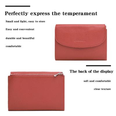 China Card Holder Waterproof Genuine Red Leather Thin Wallet Minimalist Ladies Folding Small Lightweight Coin Purse for sale