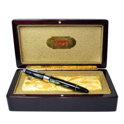 China Promotional Pen Set With Luxury Leather Gift Box Black Metal Roller Pen Good Quality Silver Cap for sale