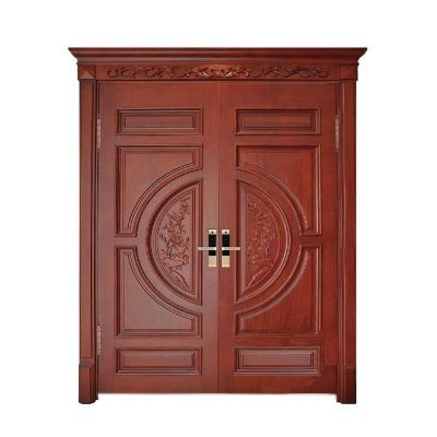 China Traditional Double Leaf Solid Wood Door Design Carved Wood Main Wood Door for sale