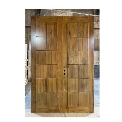 China Modern Double Leaf Carving Design Solid Wood Door Teak Wooden Door Entrance Door for sale