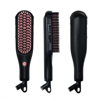 China 069 Portable beard and hair straightener brush folding electric mini 3 in 1 heated brush straightener for sale