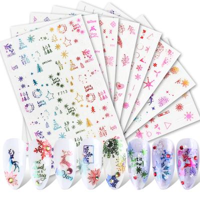 China Nail Salon 3D Art Design Nail Stickers Color Christmas Series Snowflake Elk Christmas Tree Adhesive Nail Wraps for sale