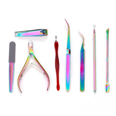 China Easy Apply Latest Salon Color Titanium Nail Clipper Nail Pusher Set Stainless Steel Manicure Set Professional for sale