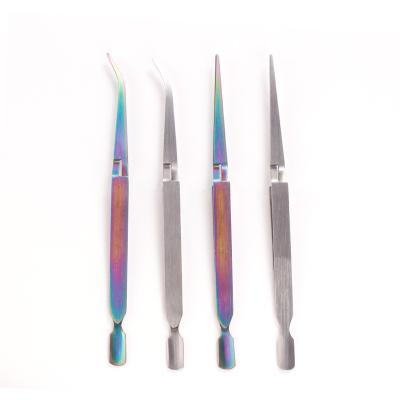 China High Quality Double Head Stainless Steel Nail Cuticle Pusher Rainbow Steel Tweezers Manicure Push Forming Clips for sale