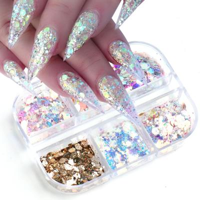 China 3D Holographic Art Heart Star Irregular Sequins Glitter Nail Art Decoration Summer Style Laser Nail Glitter Nail Art Holographic Sequins for sale