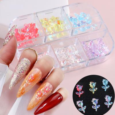 China Beauty 3D Rose Flower Resin Nail Art Decoration Aurora ab Color Nail Jelly Jewelry DIY Nail Accessories for sale