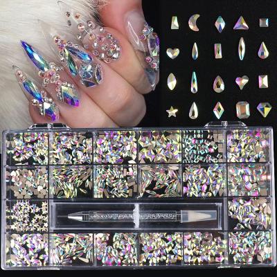 China Acrylic Glass Nail Art Rhinestone Nail Art Mix Shape In Box Rainbow Nail Art Flat Bottom Rhinestone Decoration for sale