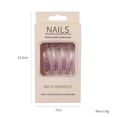 China Hot Trace 24 Pcs Acrylic Custom False Artificial Nails Long Ballet Coffin Nail Tips Bling Press On Nails Do Not Tip for sale