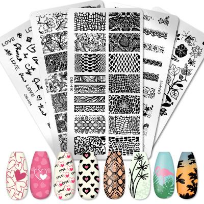 China Wholesale Nail Art DIY Rectangle Stainless Steel Nail Art Stamping Template Print Heart Foil Snakeskin Butterfly Design Image Transfer Plate for sale