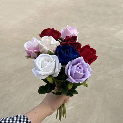 China Velvet Flower Wedding Rose Buds Artificial Flowers Design 5cm Artificial Flower Centerpieces Roses JAD 2022 Home Party Wedding Decoration New for sale