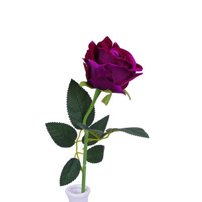 China High Quality Artificial Velvet Rose For Wedding Stem Artificial Rose Purple Flowers for sale